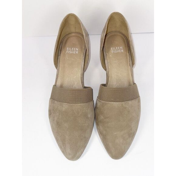 Eileen Fisher Hilly d’Orsay Pump Tan Suede Pointed Toe Wedge Slip On Neutral 7.5 - Picture 2 of 16
